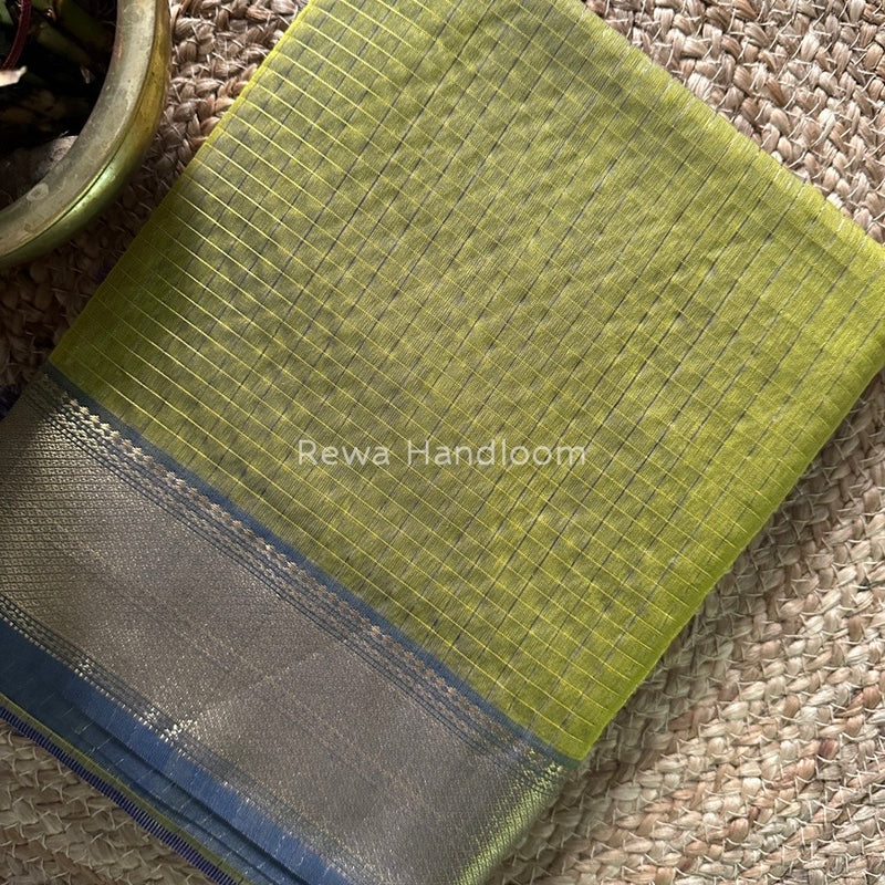 Maheshwari Mehendi Green Zari Checks Saree ZCHX234