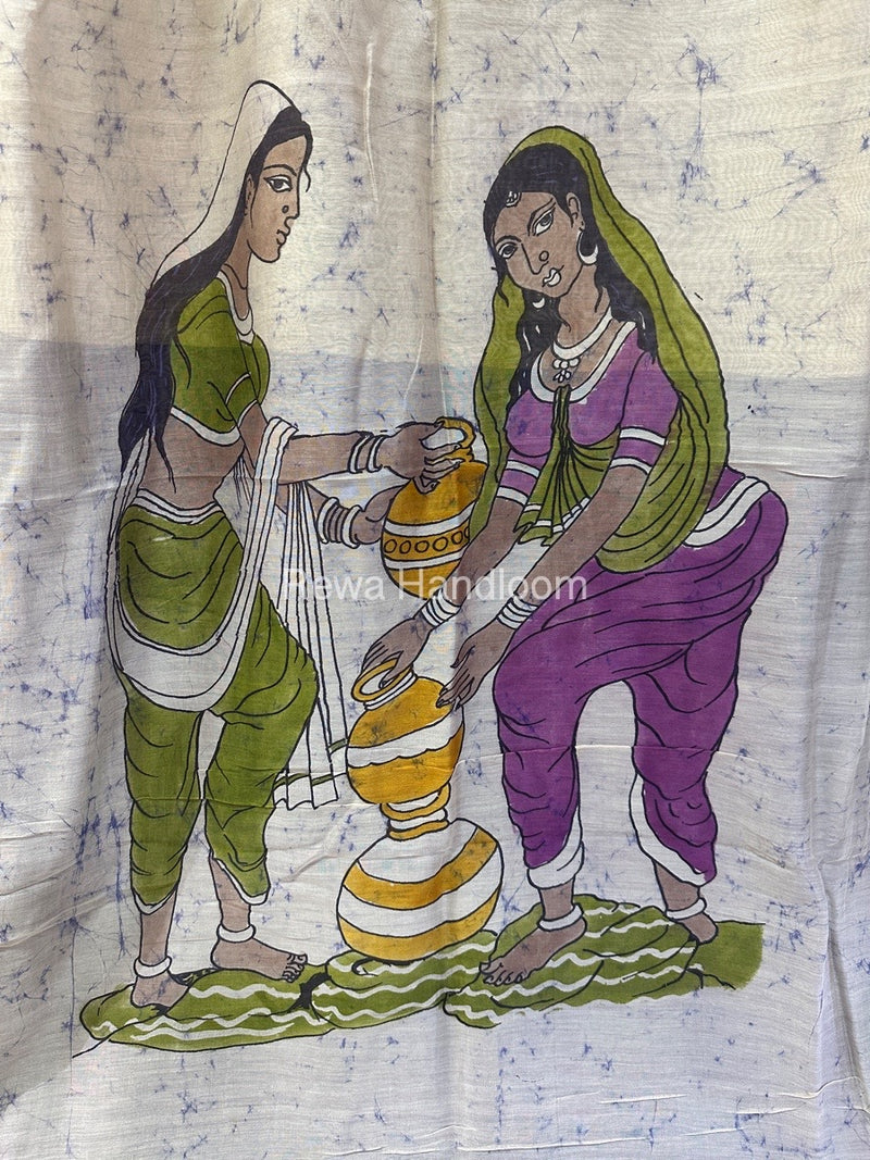 Maheshwari Lavender Batik Figure Handpainted Saree MFPS021