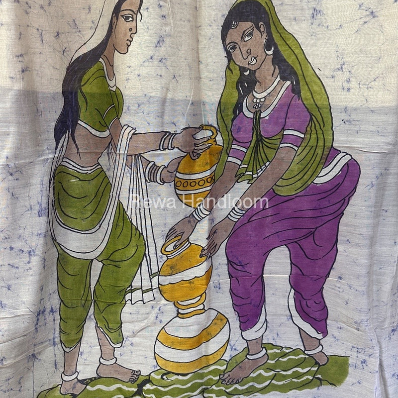 Maheshwari Lavender Batik Figure Handpainted Saree MFPS021