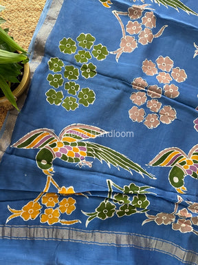 Maheshwari Sky Blue Batik Indonesian Print Saree IBS045