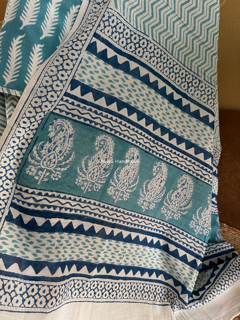 Blue-White Indigo Bagh Print Suit BCI048