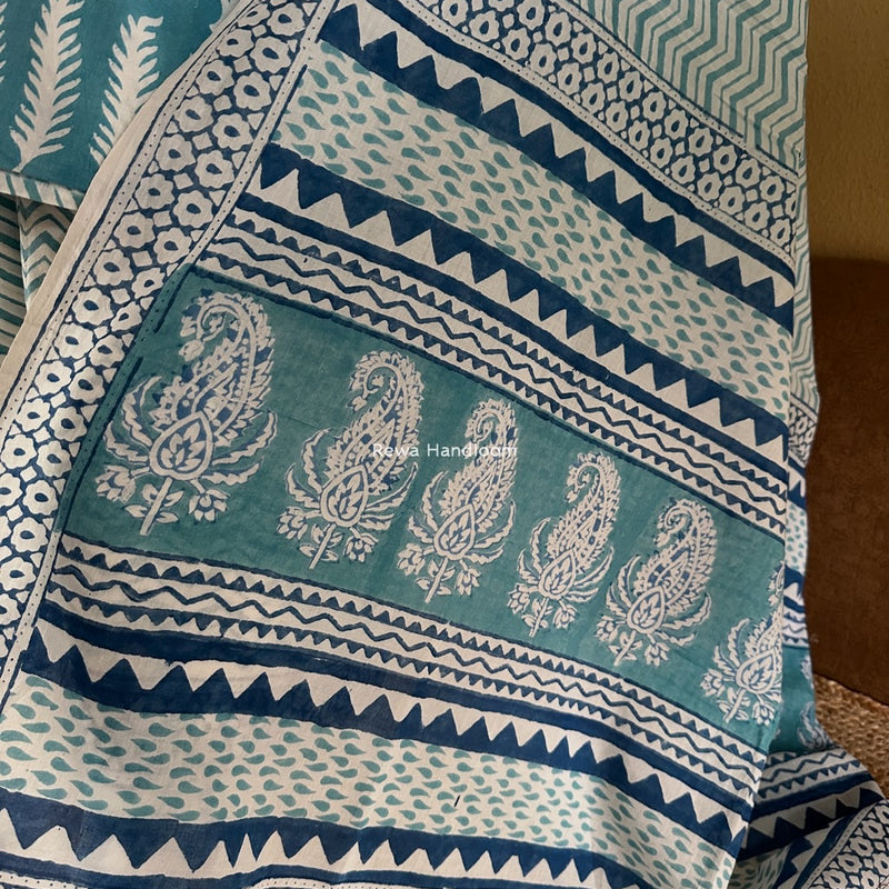 Blue-White Indigo Bagh Print Suit BCI048