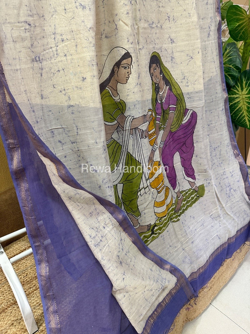 Maheshwari Lavender Batik Figure Handpainted Saree MFPS021