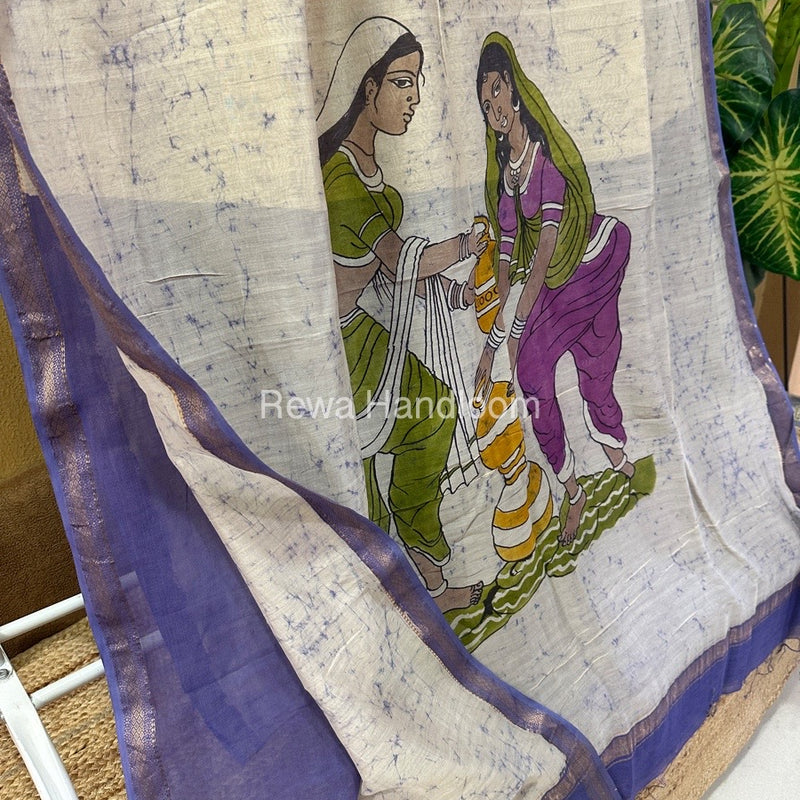 Maheshwari Lavender Batik Figure Handpainted Saree MFPS021