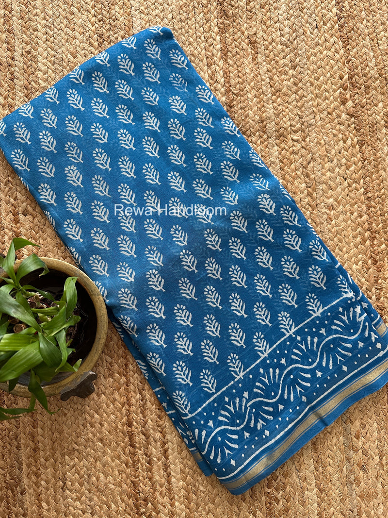 Blue Chanderi Silk Printed Saree CPS044