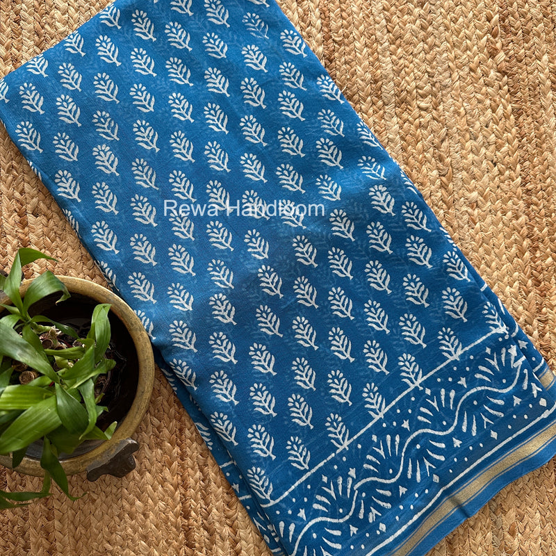 Blue Chanderi Silk Printed Saree CPS044