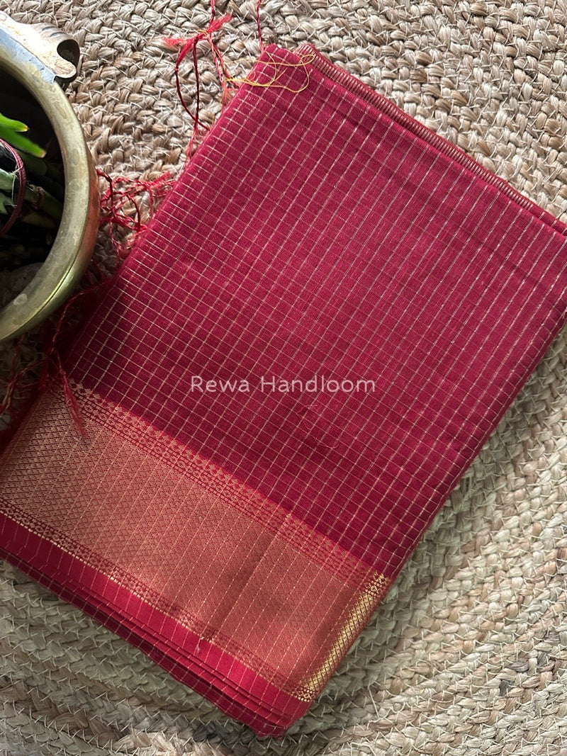 Maheshwari Maroon Zari Checks Saree ZCHX235