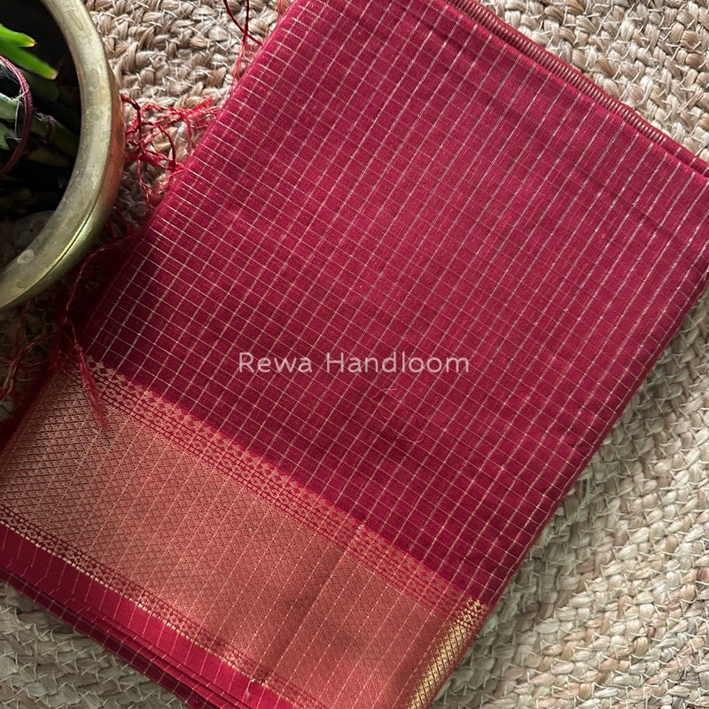 Maheshwari Maroon Zari Checks Saree ZCHX235