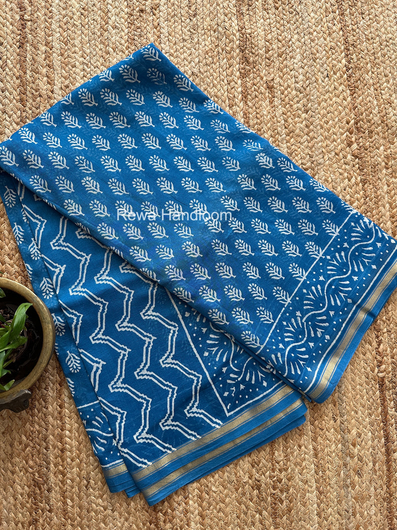 Blue Chanderi Silk Printed Saree CPS044