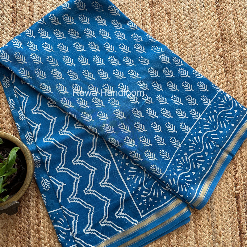 Blue Chanderi Silk Printed Saree CPS044