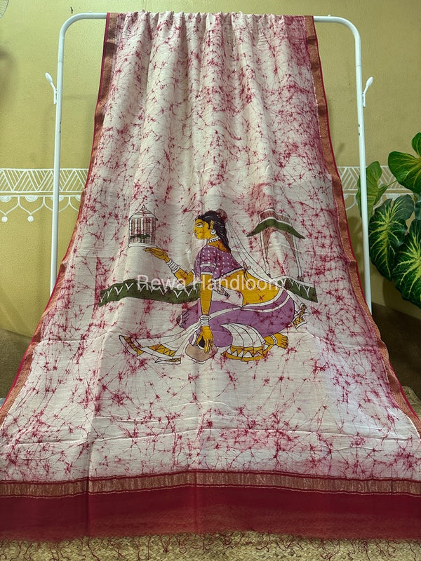 Maheshwari Batik Figure Handpainted Saree
