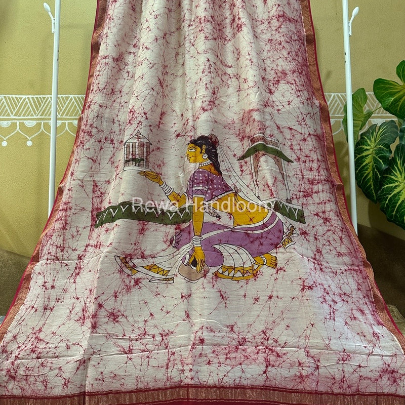 Maheshwari Batik Figure Handpainted Saree