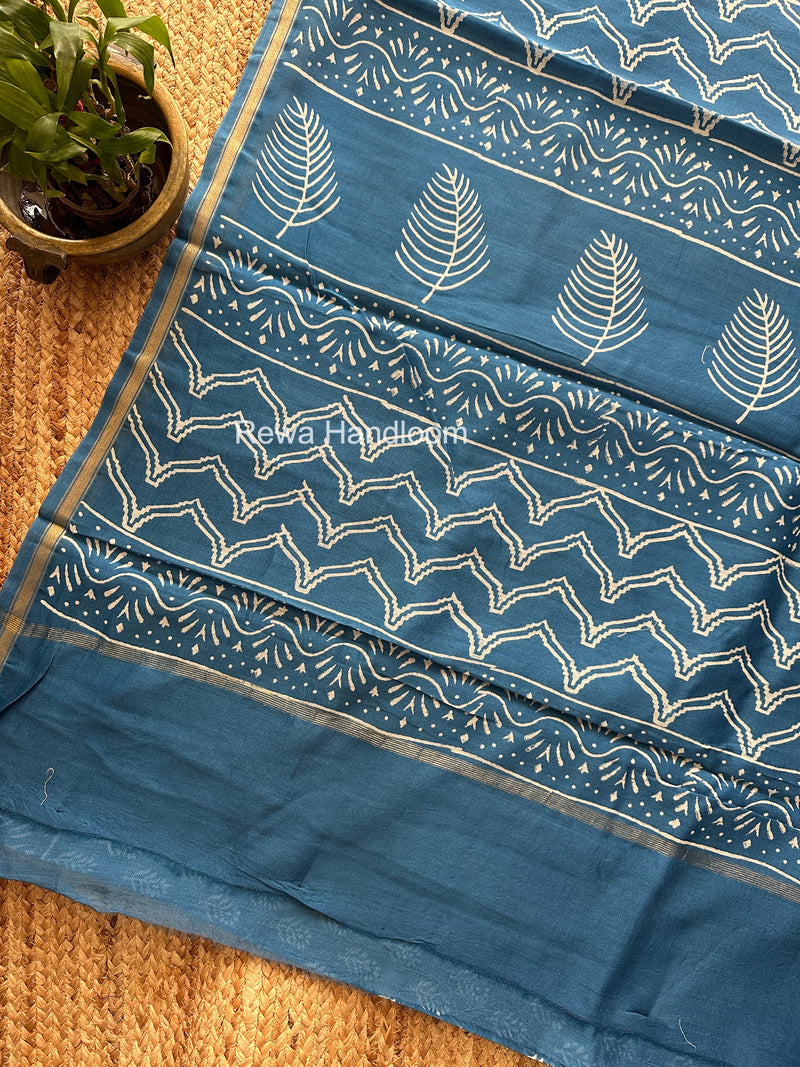 Blue Chanderi Silk Printed Saree CPS044