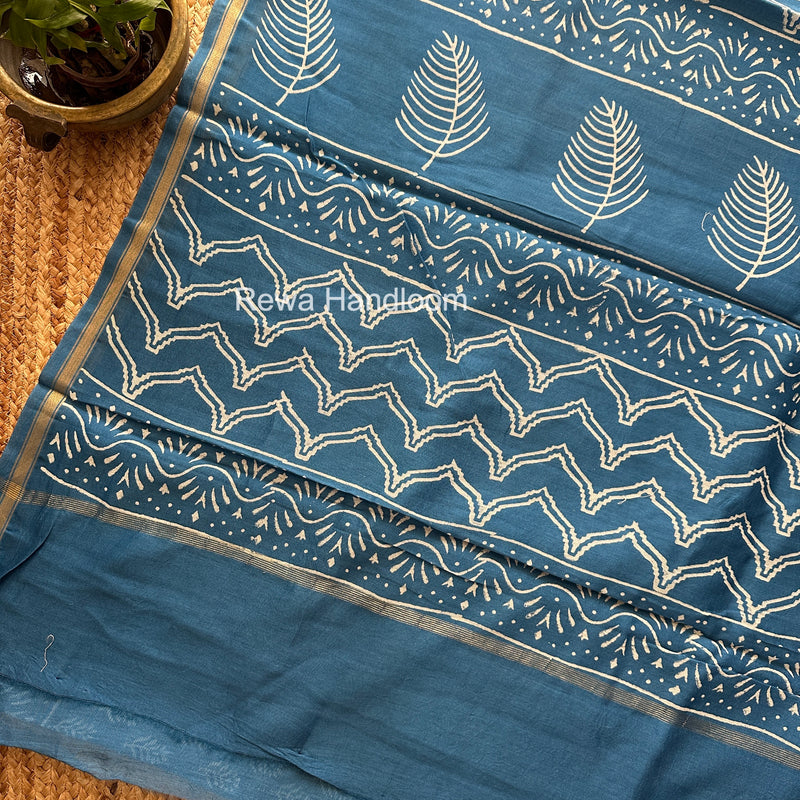 Blue Chanderi Silk Printed Saree CPS044