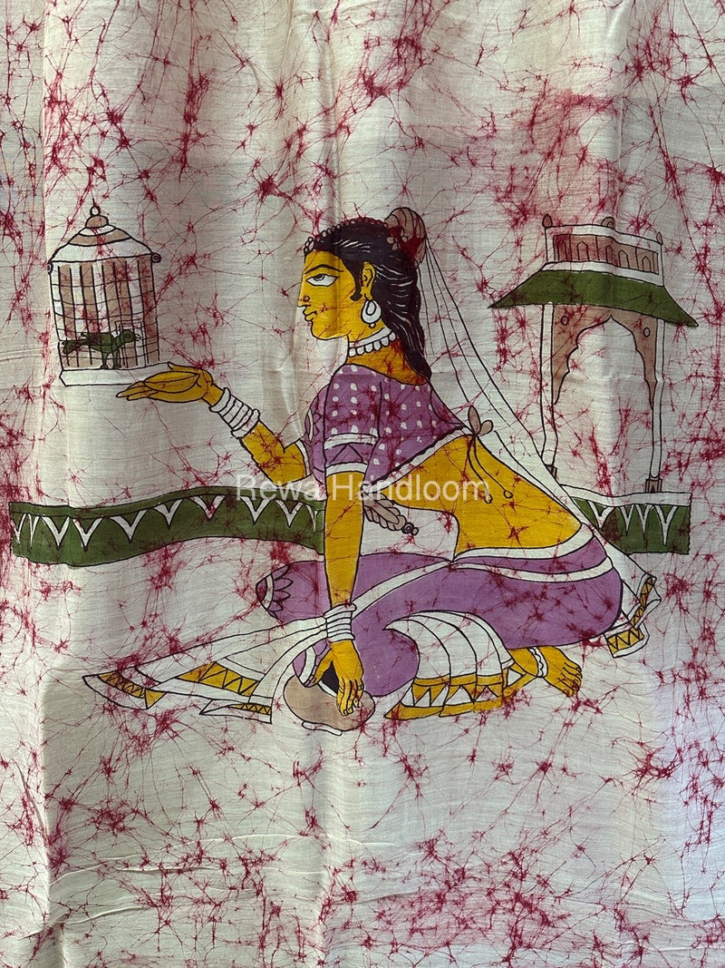 Maheshwari Pink Batik Figure Handpainted Saree MFPS022