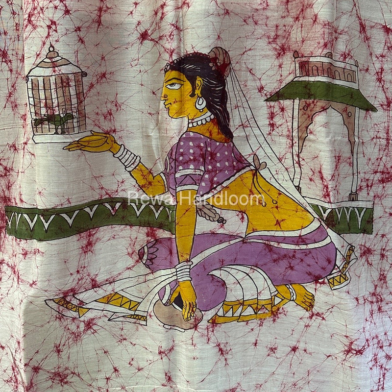 Maheshwari Pink Batik Figure Handpainted Saree MFPS022