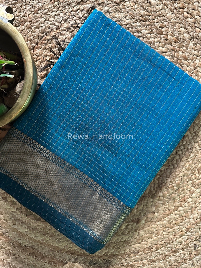 Maheshwari Dark Sky Blue Zari Checks Saree ZCHX236
