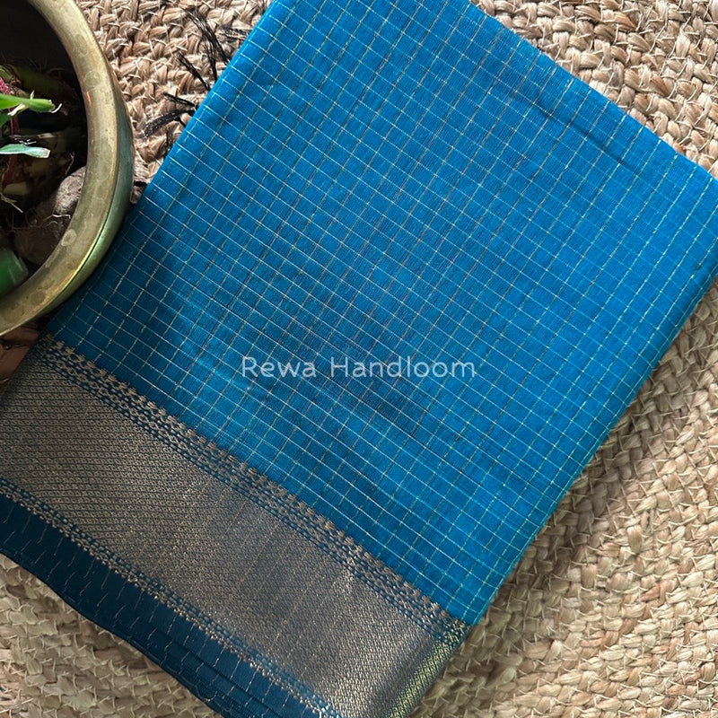 Maheshwari Dark Sky Blue Zari Checks Saree ZCHX236