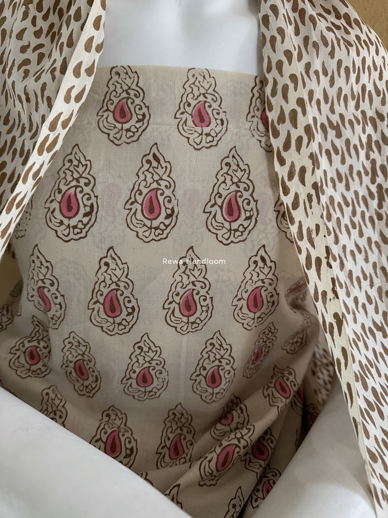 Pink-White Indigo Bagh Print Suit BCI046