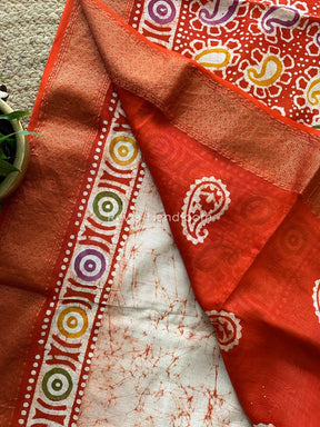 Maheshwari Orange Batik Indonesian Print Saree IBS062