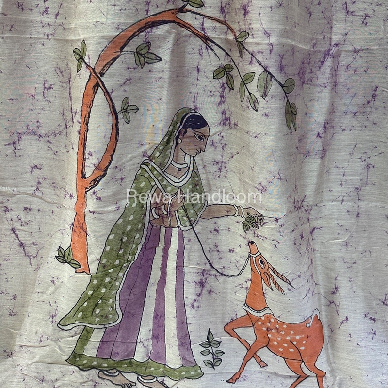 Maheshwari Purple Batik Figure Handpainted Saree MFPS010