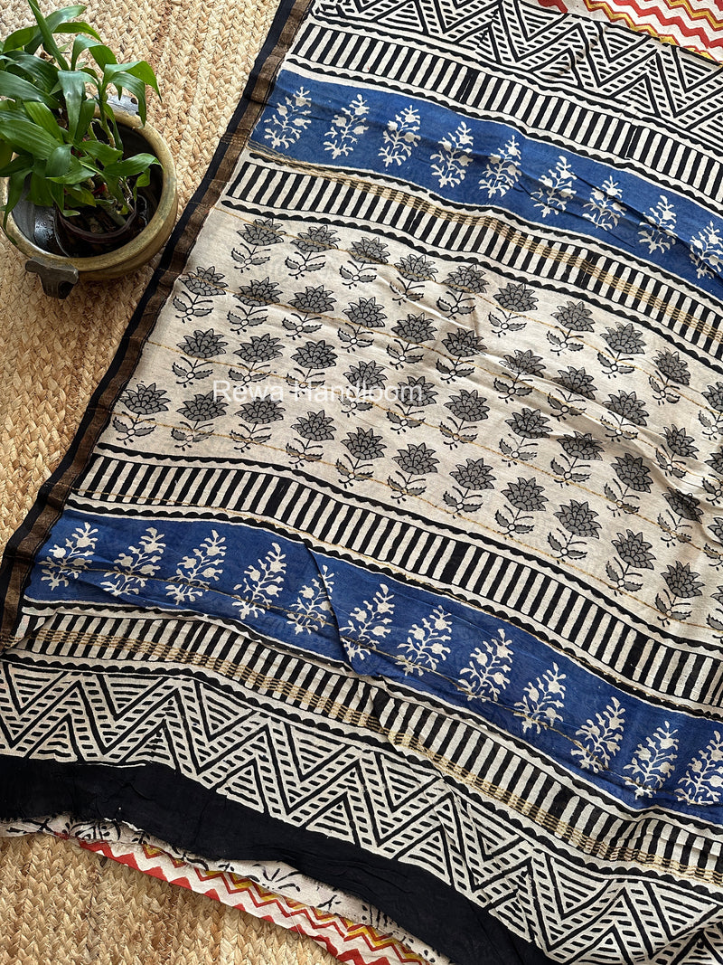 Cream Chanderi Silk Printed Saree CPS059