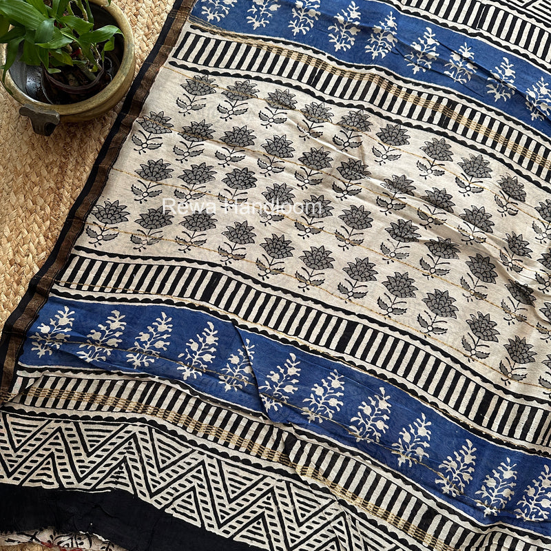 Cream Chanderi Silk Printed Saree CPS059