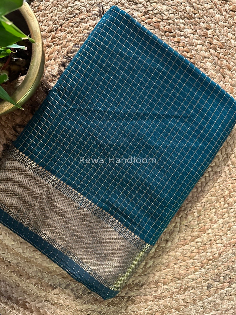 Maheshwari Rama Green Zari Checks Saree ZCHX239