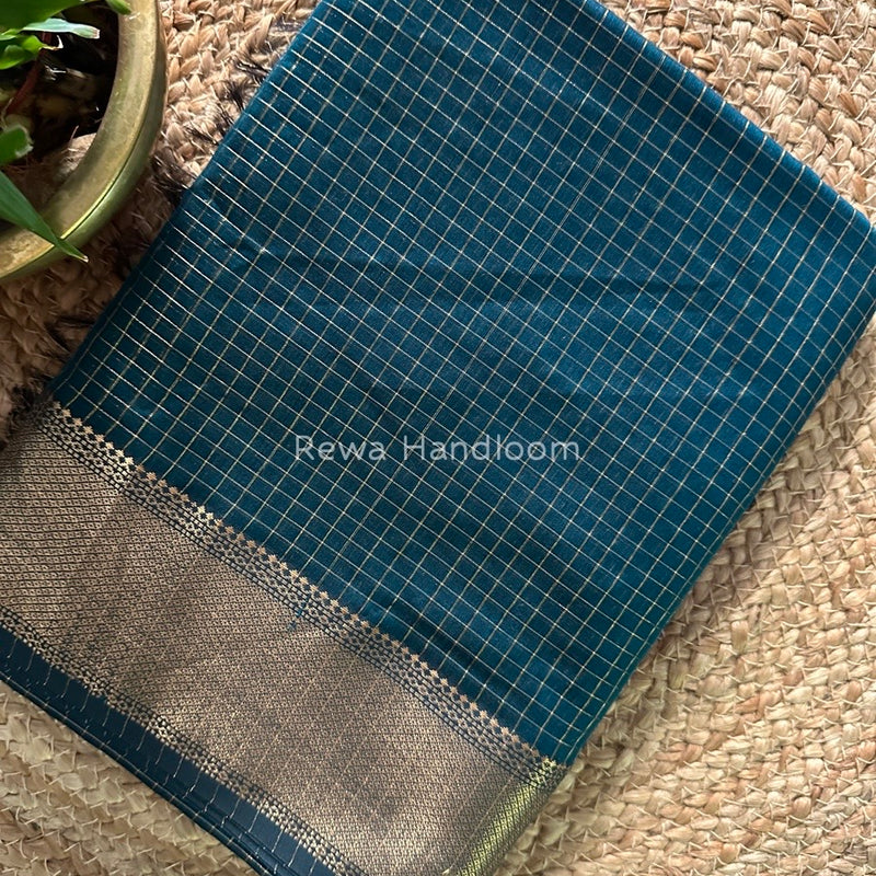 Maheshwari Rama Green Zari Checks Saree ZCHX239