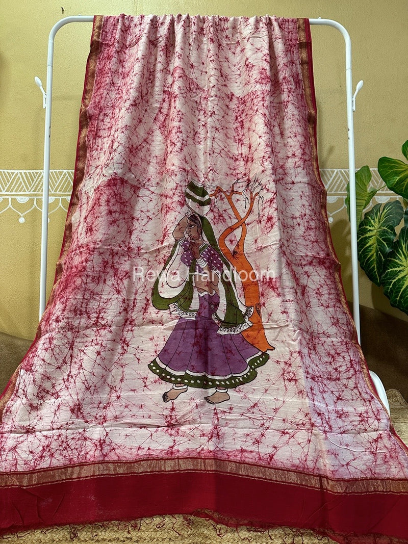Maheshwari Batik Figure Handpainted Saree