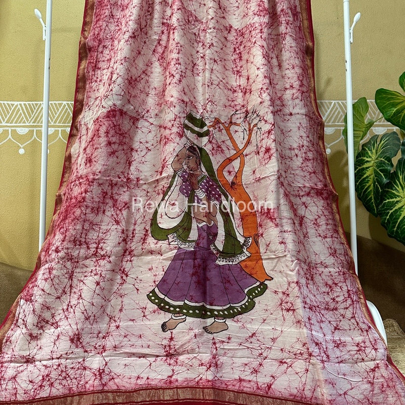 Maheshwari Batik Figure Handpainted Saree