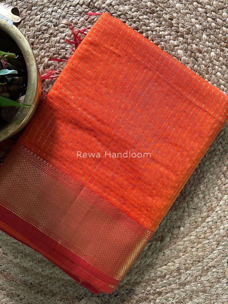 Maheshwari Orange Zari Checks Saree ZCHX237