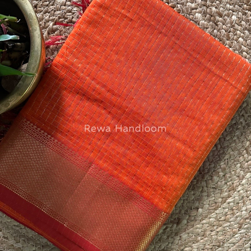 Maheshwari Orange Zari Checks Saree ZCHX237