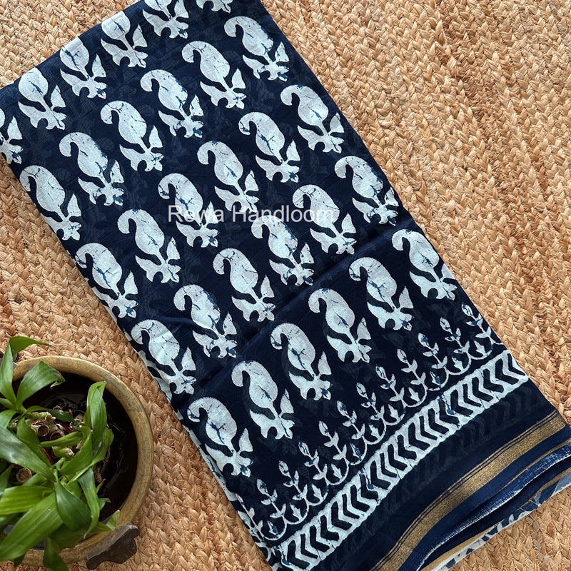 Navy Blue Chanderi Silk Printed Saree CPS062