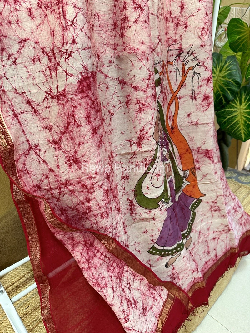 Maheshwari Pink Batik Figure Handpainted Saree MFPS025