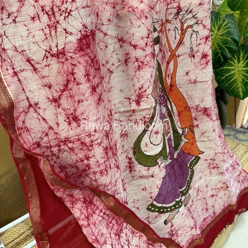 Maheshwari Pink Batik Figure Handpainted Saree MFPS025