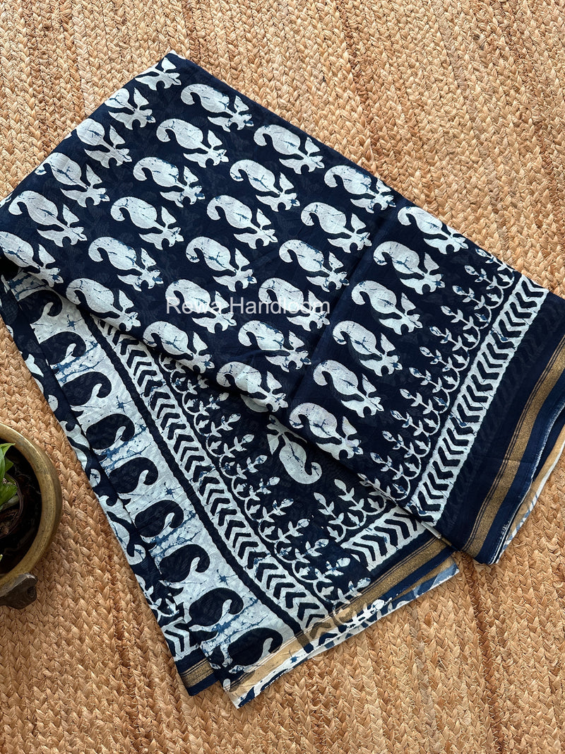 Navy Blue Chanderi Silk Printed Saree CPS062