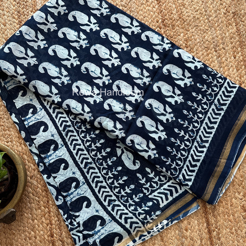 Navy Blue Chanderi Silk Printed Saree CPS062