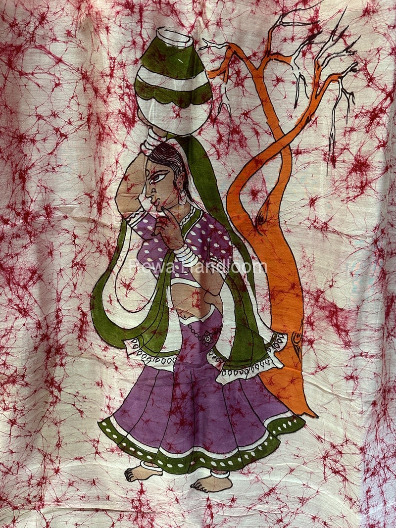 Maheshwari Pink Batik Figure Handpainted Saree MFPS025