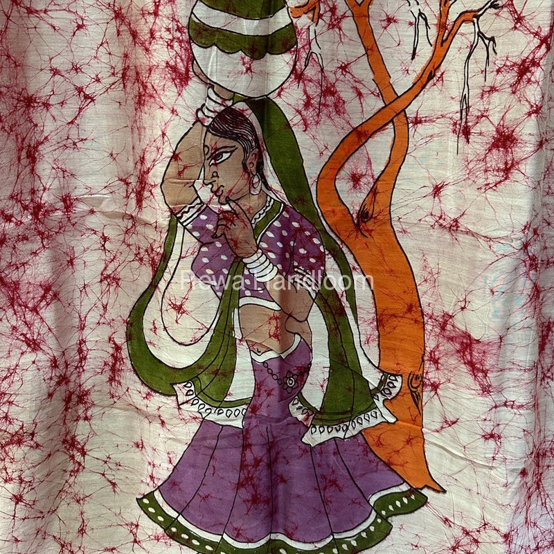 Maheshwari Pink Batik Figure Handpainted Saree MFPS025