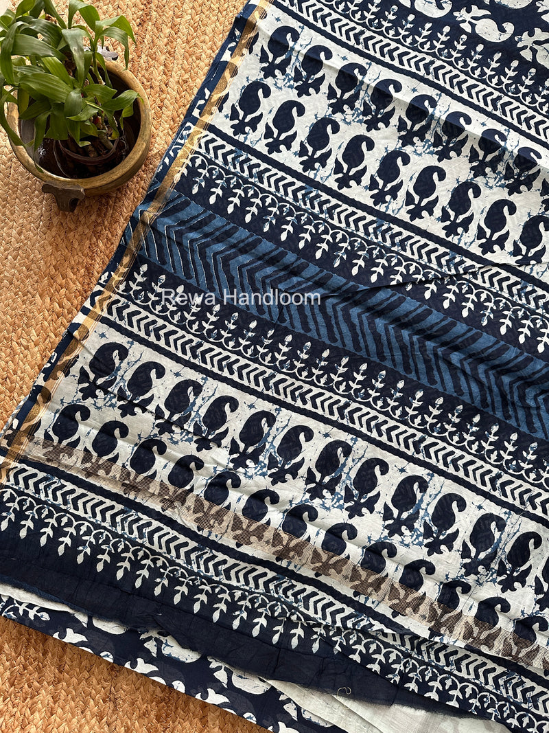 Navy Blue Chanderi Silk Printed Saree CPS062