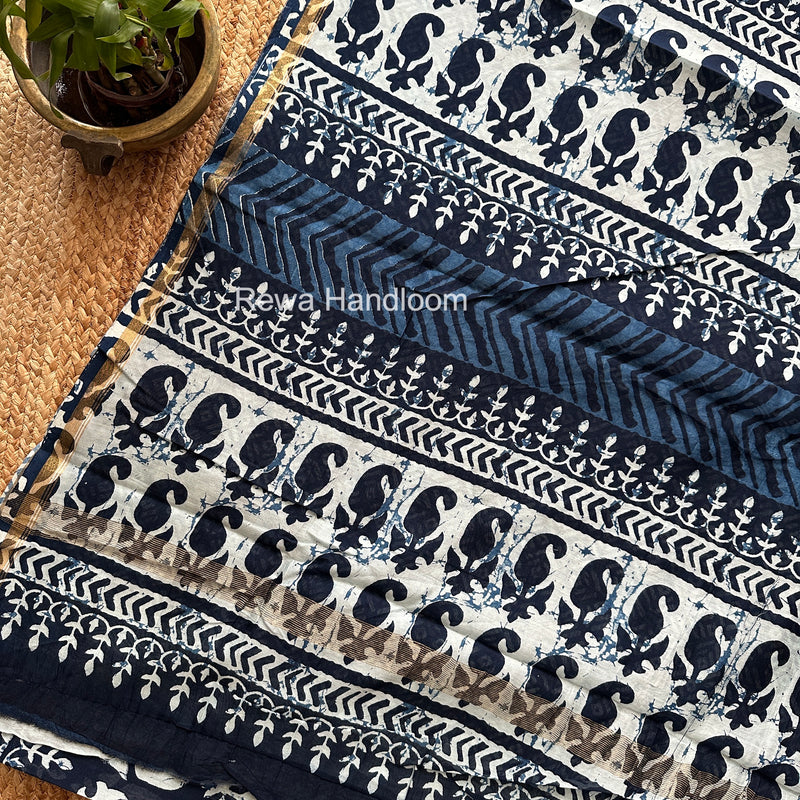 Navy Blue Chanderi Silk Printed Saree CPS062