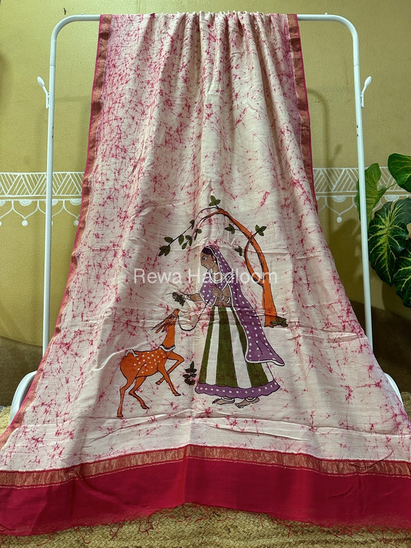 Maheshwari Batik Figure Handpainted Saree 