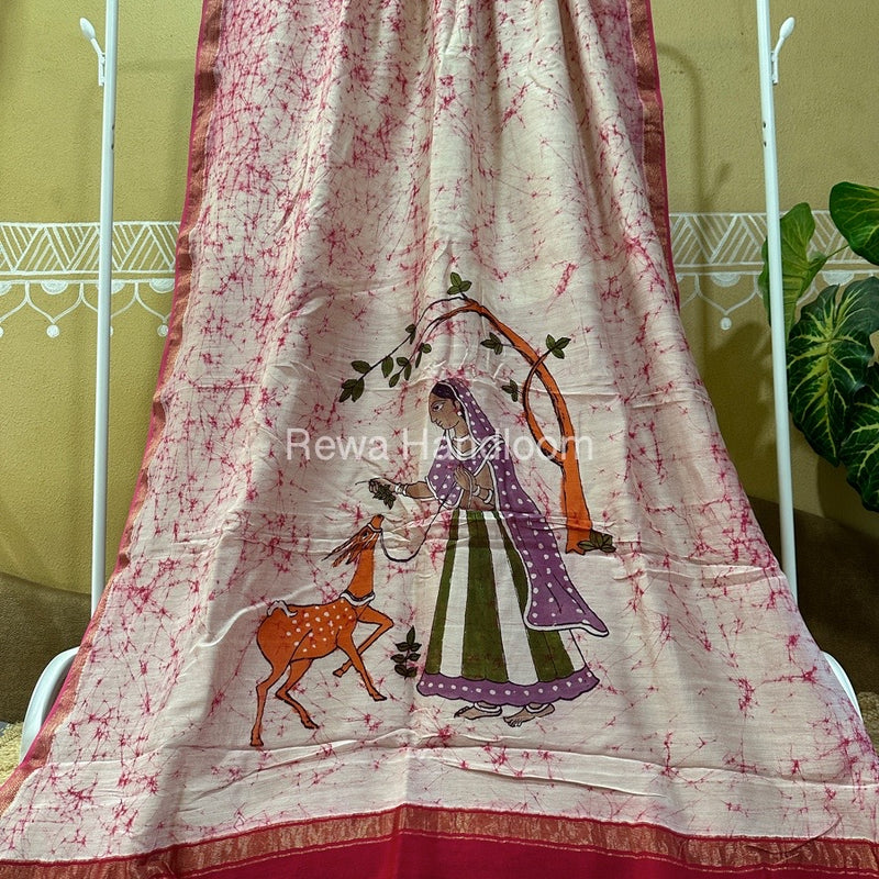 Maheshwari Batik Figure Handpainted Saree 