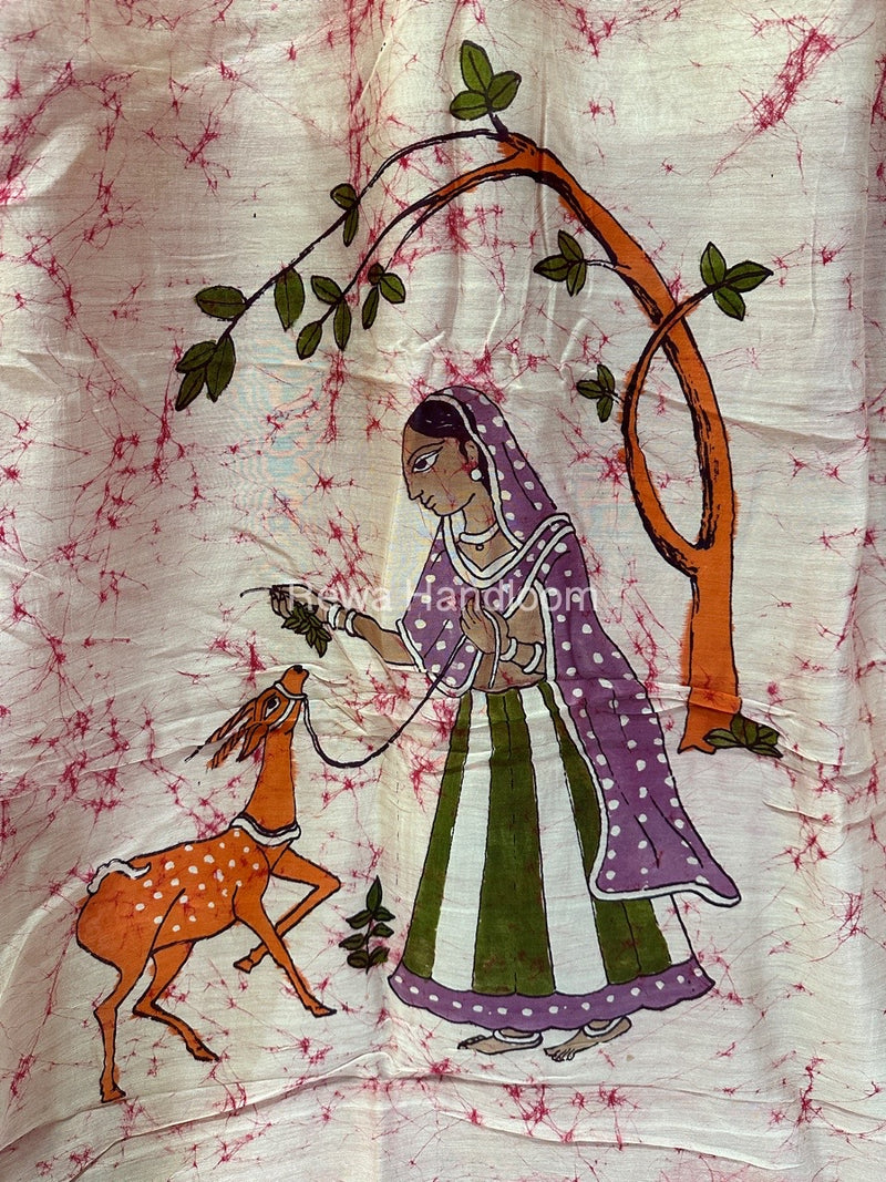 Maheshwari Pink Batik Figure Handpainted Saree MFPS012