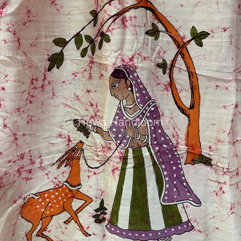 Maheshwari Pink Batik Figure Handpainted Saree MFPS012