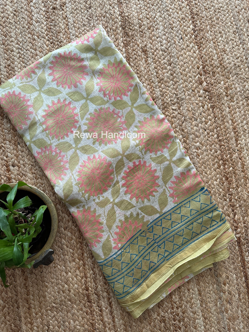 Mint Green Chanderi Silk Printed Saree CPS060
