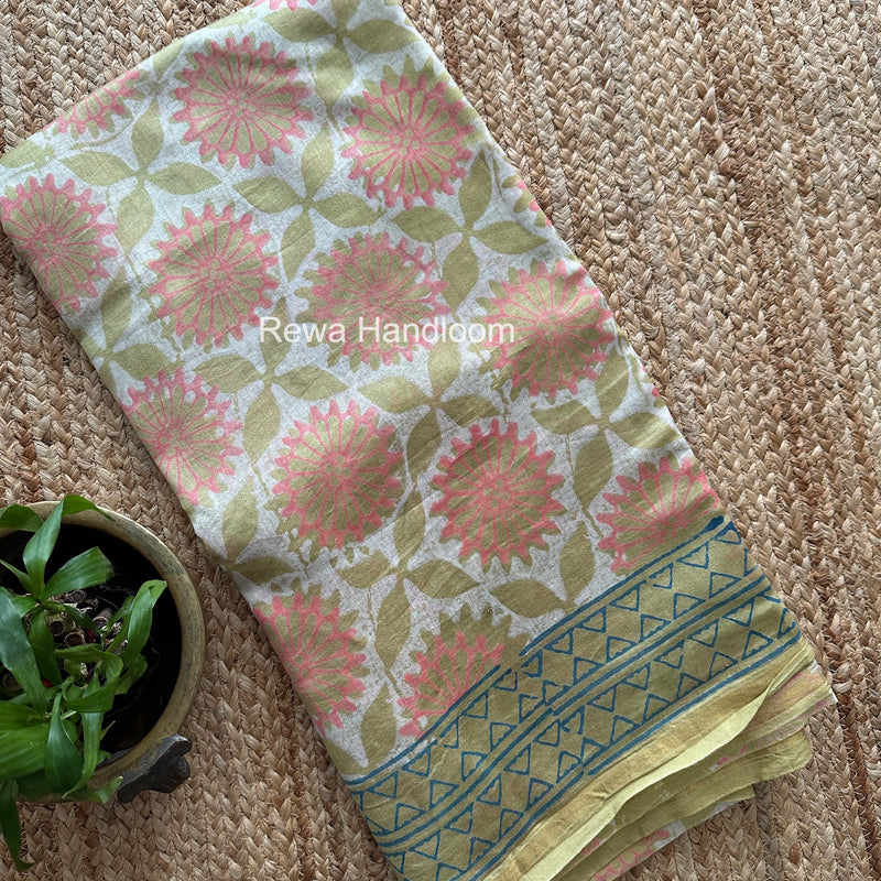 Mint Green Chanderi Silk Printed Saree CPS060
