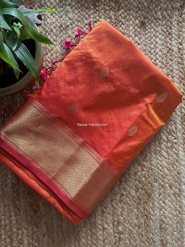 Maheshwari Orange Pure Silk Saree PS059