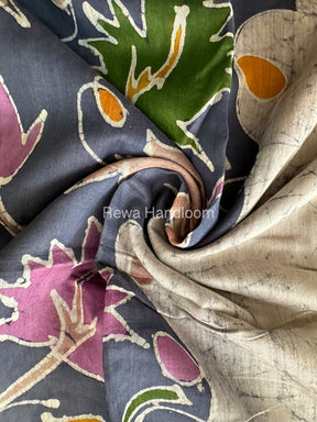 Maheshwari Grey Batik Indonesian Print Saree IBS059